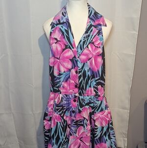 Floral Halter Neck Bodysuit - Pink and Blue